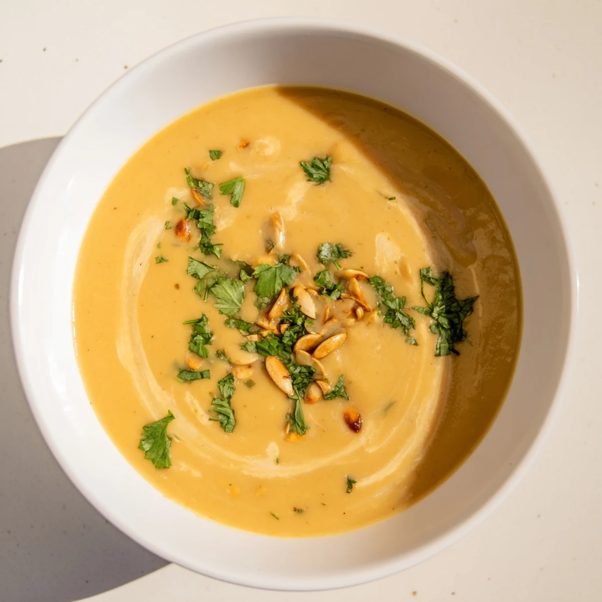 Creamy Curry Comfort Potato Soup, garnished with fresh cilantro, a warm and inviting bowl.