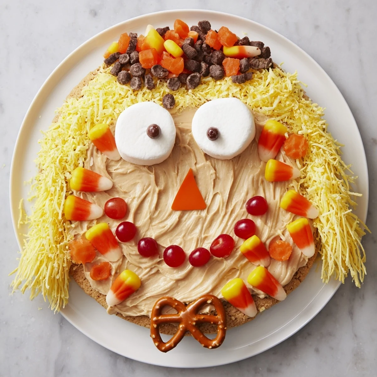 Scarecrow Candy Platter featuring a whimsical arrangement of colorful candies and treats.