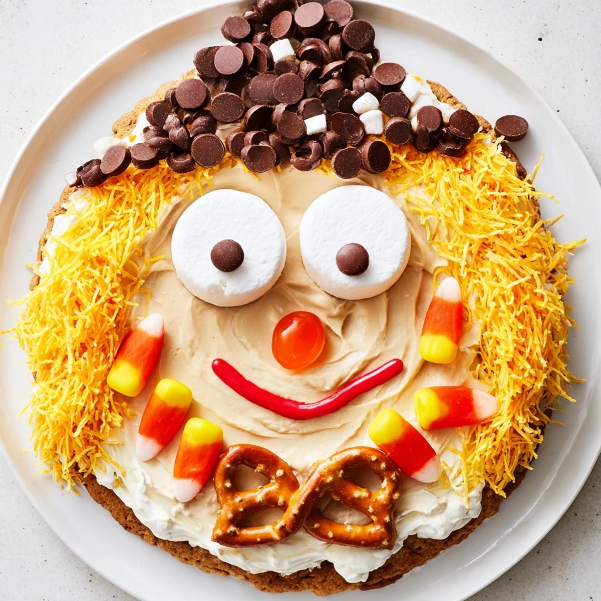 Delicious Scarecrow Candy Platter brimming with candy corn, chocolate, and gummy accents.