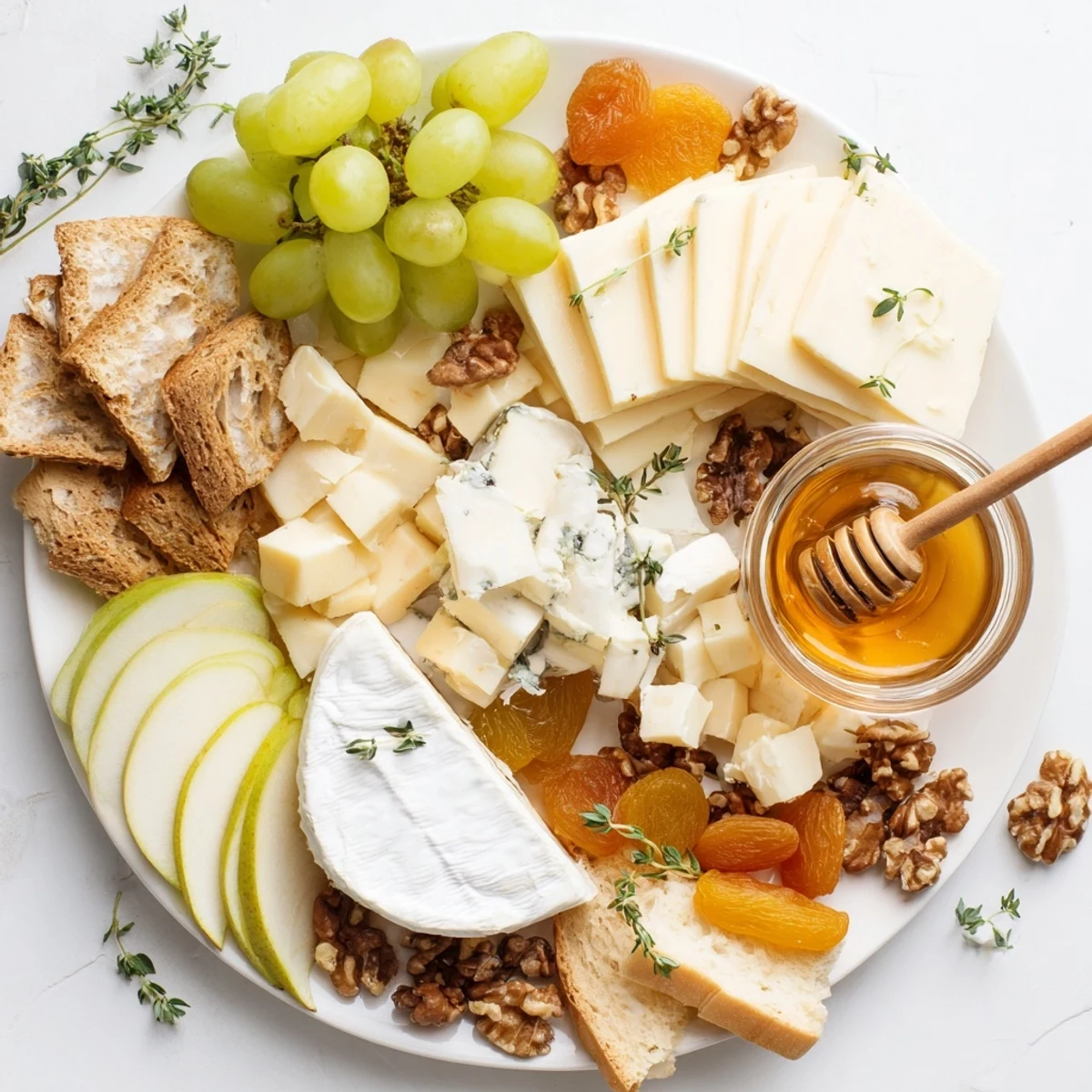 Honeycomb, honey, and cheese board: A beautifully arranged appetizer with creamy Brie and honeycomb.