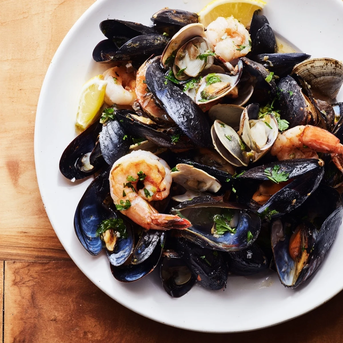 Sizzling Shellfish & Seafood Medley, a gorgeous plate of fresh seafood steaming with herbs.