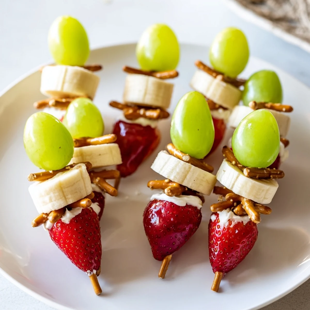 Fresh-made Elf Hat Strawberry Skewers, a sweet and festive treat with colorful fruit.