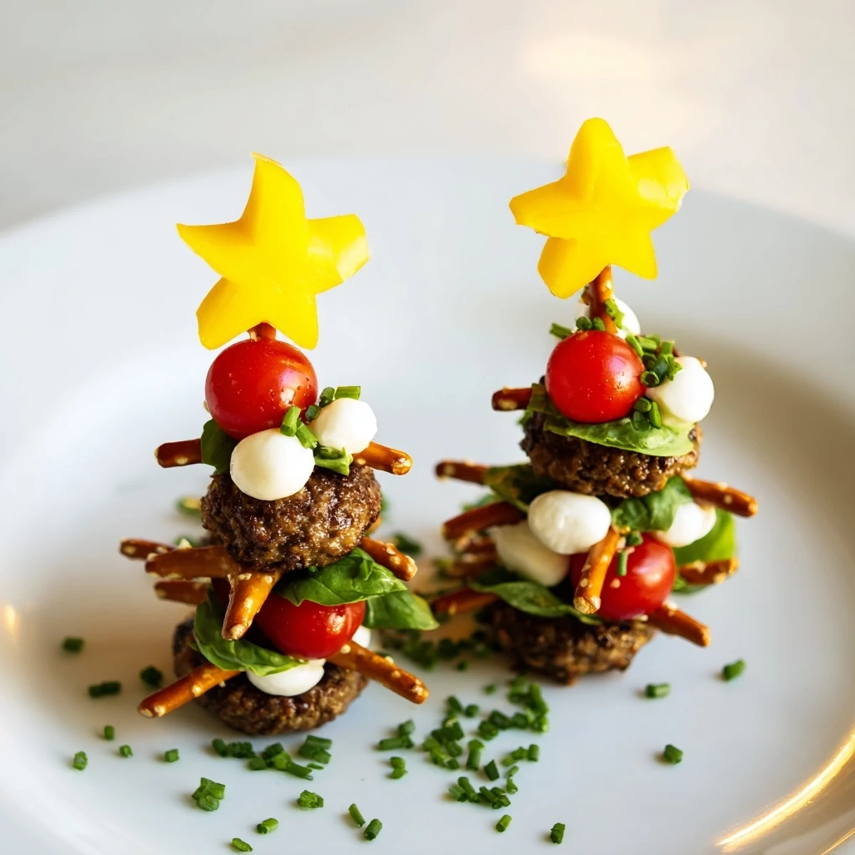 Golden-brown mini Meatball Christmas Trees, a savory appetizer perfect for a Christmas or holiday party.