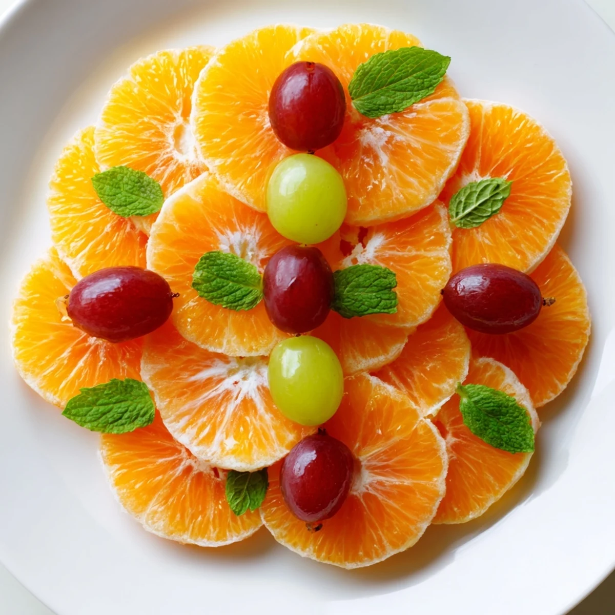 Clock face of grape and orange slices, a cheerful brunch platter, bursting with fresh, vibrant fruit.