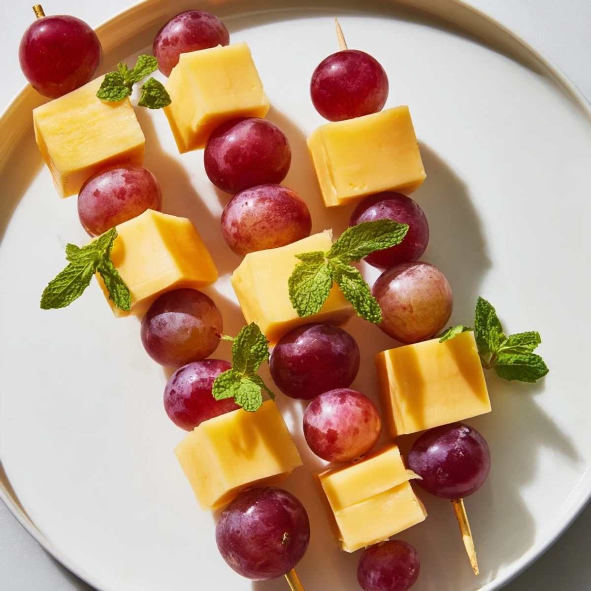 Colorful cheese & grape skewers ready to serve, a quick and easy appetizer bursting with sweet and savory flavors.