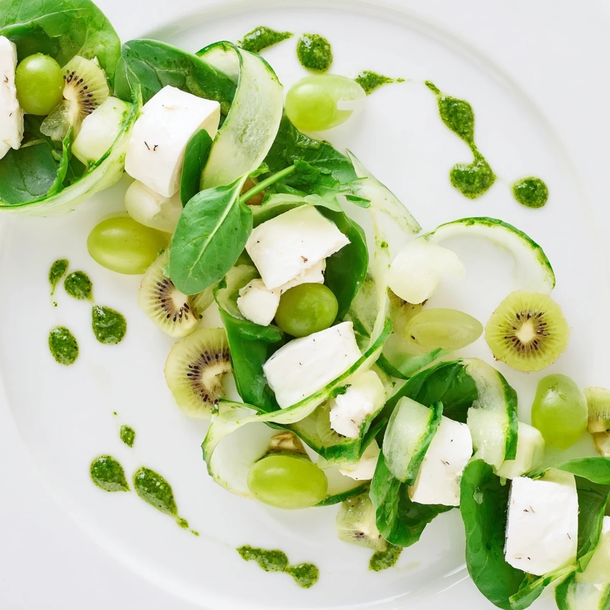 Emerald Isle Greenscape salad with creamy mozzarella river and lively green accents.