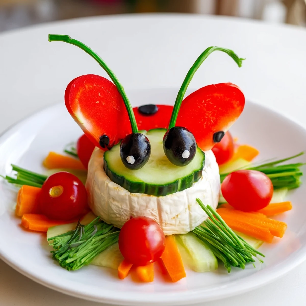 Vibrant Coccinelle Amusante Planche Pique-Nique: a colorful spread of fresh vegetables, cheeses, and dips.