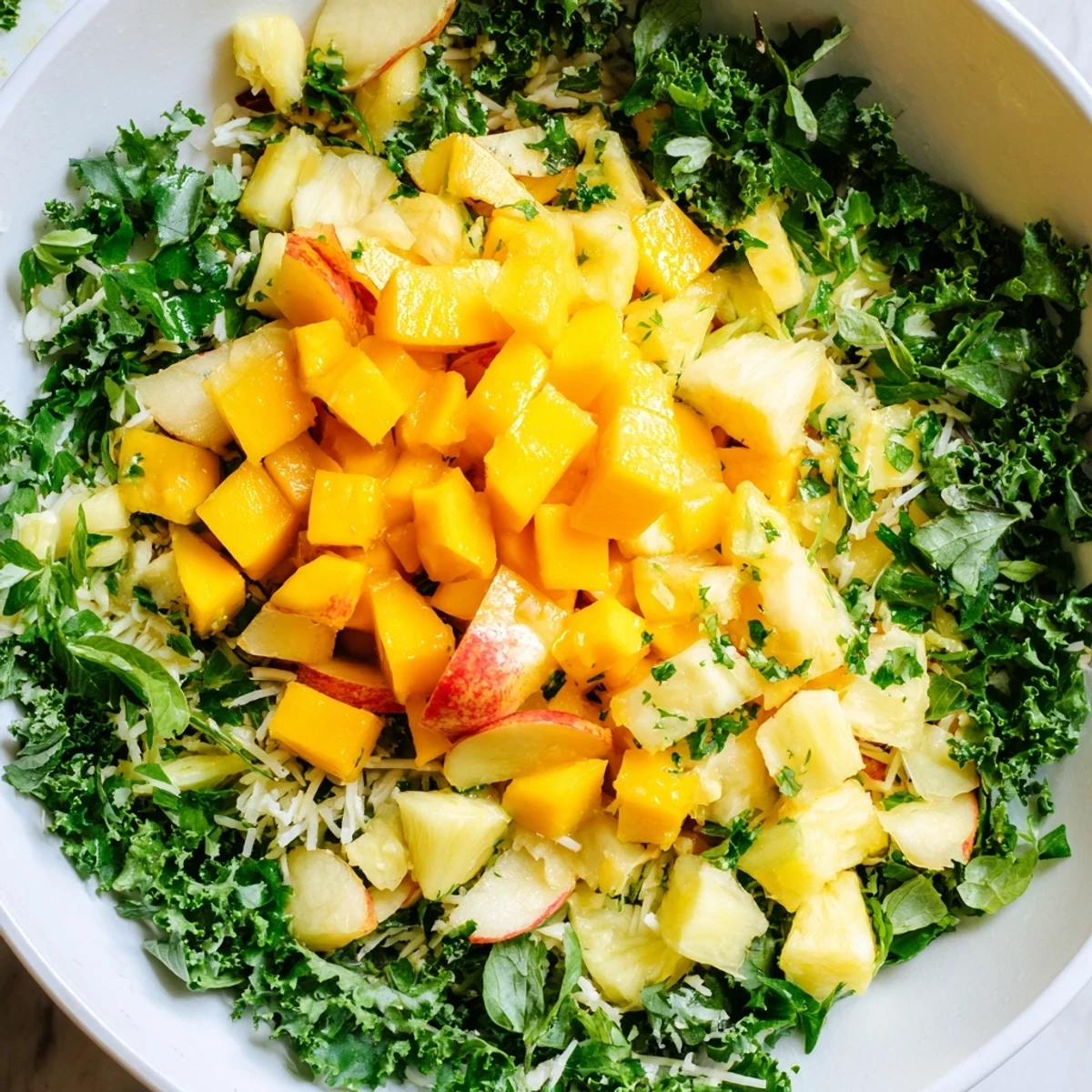 Fresh and vibrant Sunlit Glade salad, a colorful vegan delight with bright, juicy fruits. 