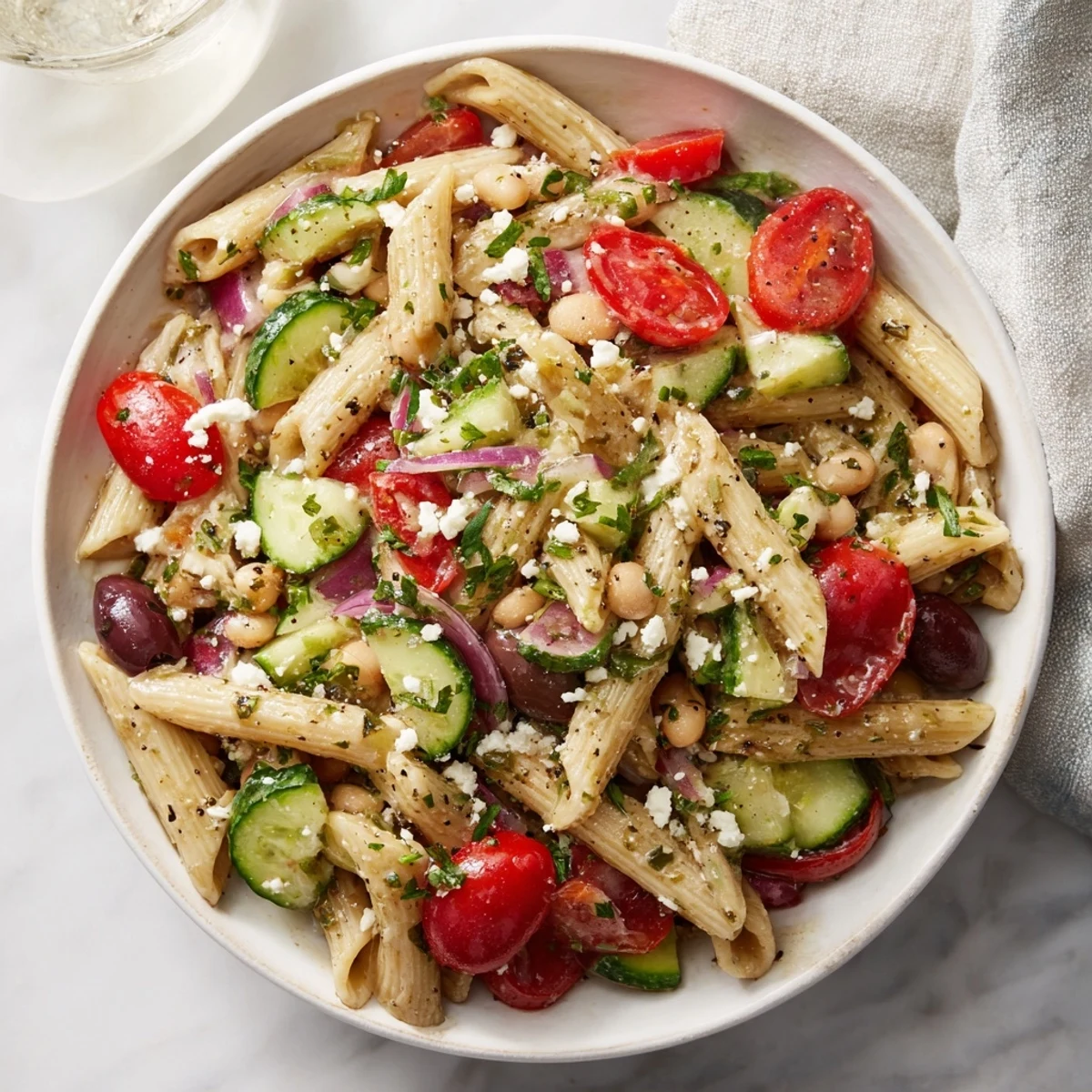 Flavorful Mediterranean Pasta Salad, a vegetarian delight, perfect for a light and healthy meal.