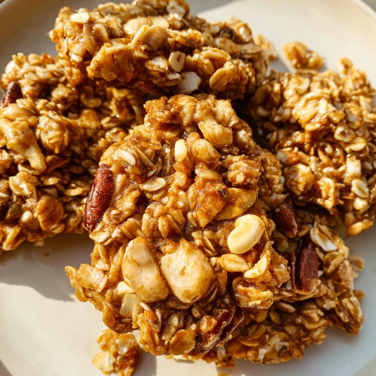 Crispy honey nut granola clusters brimming with nuts and oats, a sweet, wholesome treat.