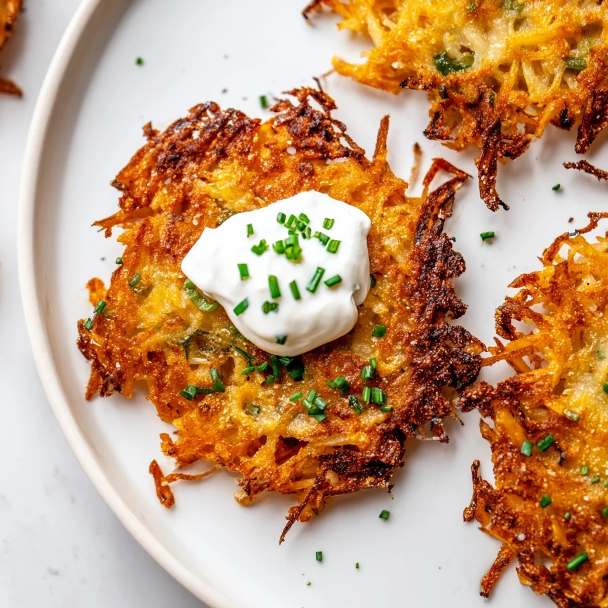 A stack of savory Cheesy Hash Brown Waffles, perfectly cooked with melted cheese and spices, ready to eat.