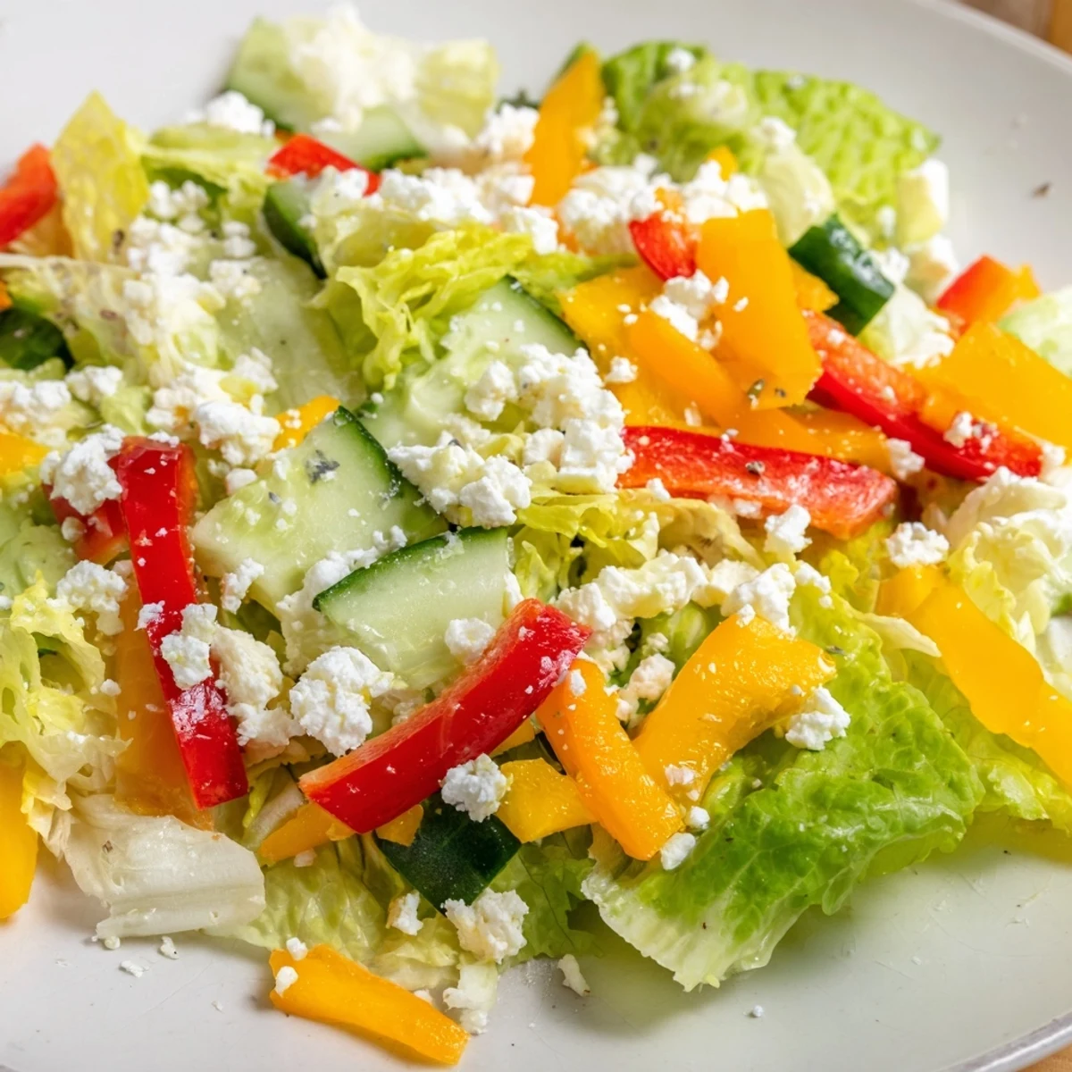 Vibrant Bella Hadid Salad with colorful bell peppers, crisp lettuce, and crumbled feta cheese.
