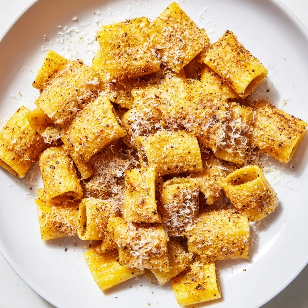 Golden, crispy pasta chips with Parmesan cheese, perfect for snacking alongside your favorite marinara dip.