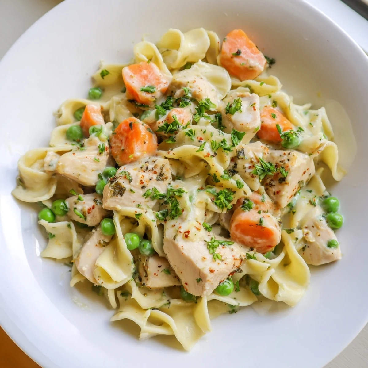 Savory Creamy Chicken and Egg Noodles, with a vibrant garnish of fresh parsley, ready to enjoy.