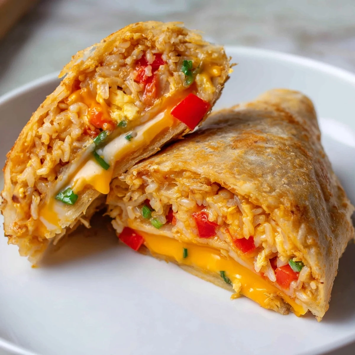A golden and crispy Rice Paper Egg Cheese Wrap, filled with melted cheese and savory egg.
