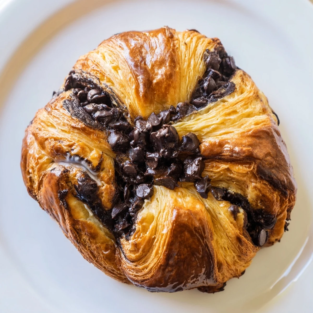 Golden-brown crookies, a French-American pastry fusion, oozing with melted chocolate chip cookie goodness.
