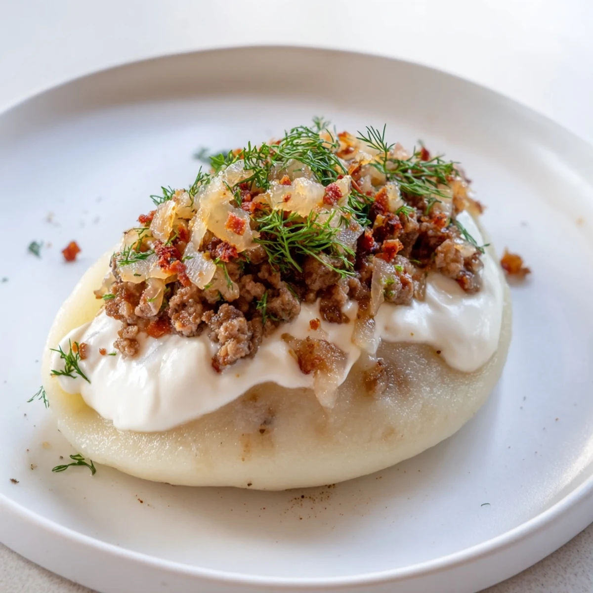 A close-up shot of homemade Cepelinai, showing the textured potato dumpling with a meat center.