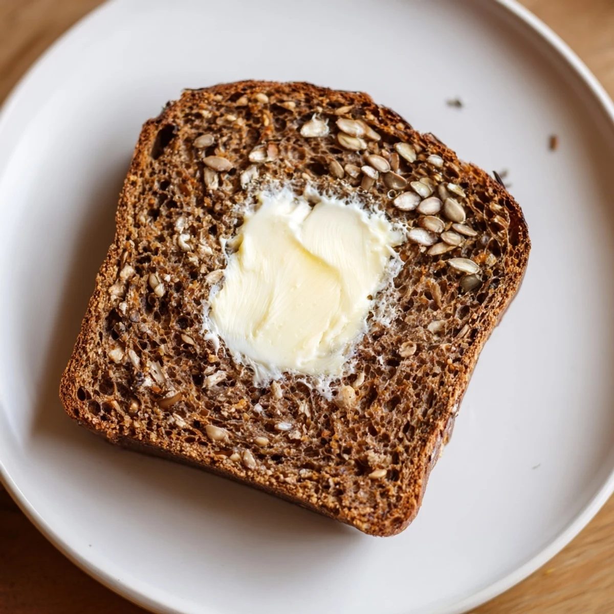 Warm, rustic Latvian Rupjmaize bread, its dark crust suggests a deep, caramelized flavor, perfect for toasting.