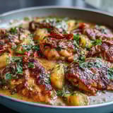 Easy tropical chicken curry with bell peppers, fresh ginger, and curry spices, simmered in coconut milk for a flavorful one-pan dinner.  