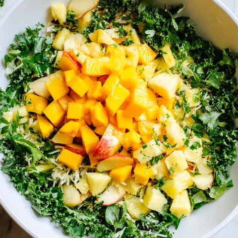 Fresh and vibrant Sunlit Glade salad, a colorful vegan delight with bright, juicy fruits. 