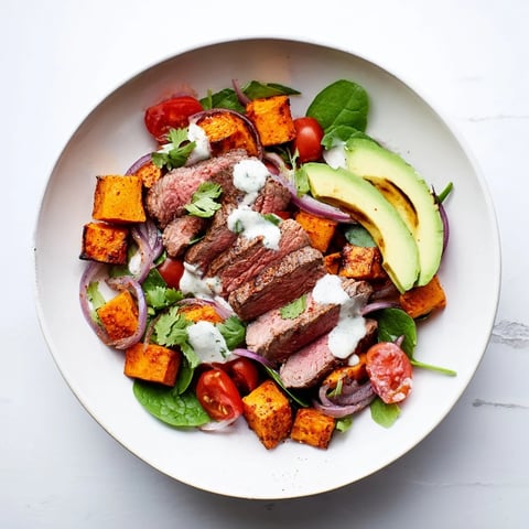 Beef Avocado Sweet Potato Bowl with tender beef, creamy avocado, and roasted sweet potatoes for a flavorful meal.
