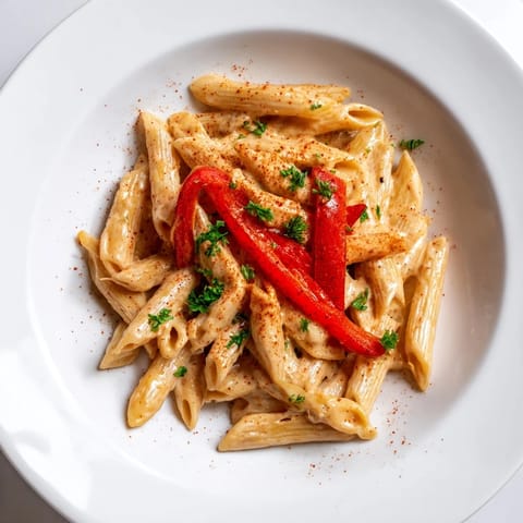 A generous bowl of Creamy Cajun Pasta garnished with fresh parsley and extra Parmesan, steam rising from the rich, creamy sauce.