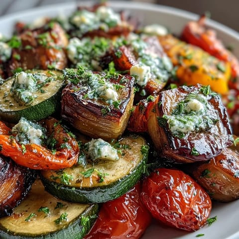 Colorful Mediterranean Greek Vegetables served warm from the oven alongside grilled chicken, a drizzle of lemon juice, and pita bread.