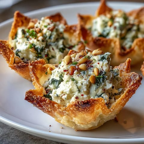 Freshly baked Spinach and Feta Cheese Crisps are piled on a rustic wooden board, garnished with vibrant parsley and lemon zest for a bright appetizer.