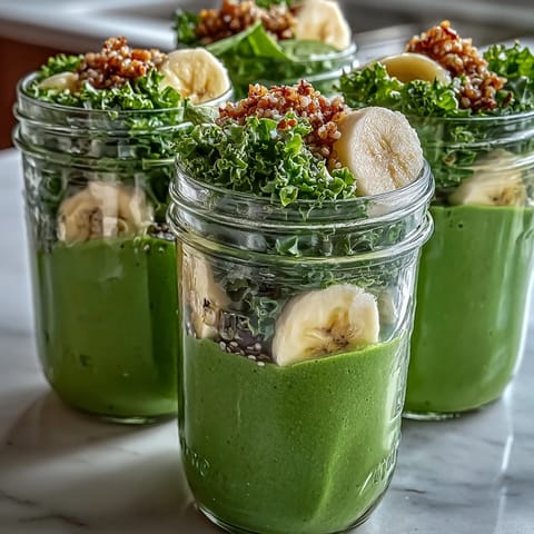 Tropical pineapple and fresh spinach layered in glass jars, perfect for quick, nutrient-rich smoothie prep.  