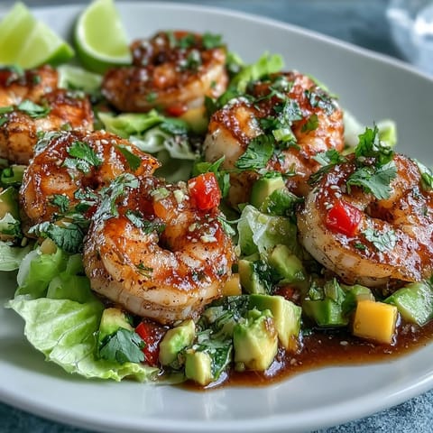 Lightened-Up Mango Salsa Shrimp Lettuce Tacos with juicy shrimp and fresh mango salsa served in crisp lettuce cups for a healthy summer meal.