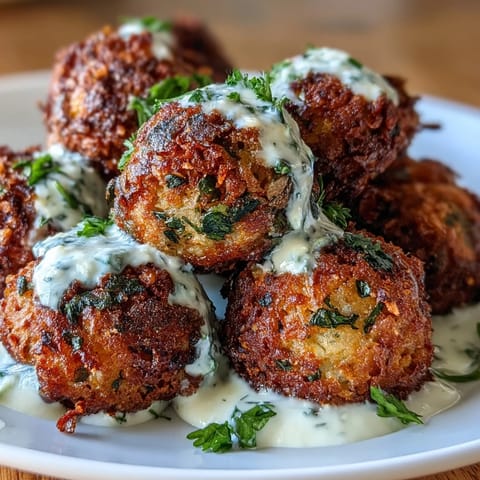 Crispy air fryer falafel served with vibrant green tahini sauce, perfect for a healthy vegan meal or appetizer.  