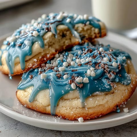 Pure Vanilla Cookie Run Kingdom sugar cookies decorated with royal icing in blue, white, and gold, inspired by the beloved game character.