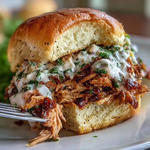 Smoked pulled chicken sandwiches with white BBQ sauce piled high on soft buns for a tangy Southern twist. Juicy, tender smoked chicken thighs shredded and coated in creamy Alabama-style white BBQ sauce. Smoky pulled chicken sandwiches topped with crunchy coleslaw and zesty white BBQ sauce for a perfect balance of flavors.