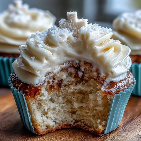 Vanilla cupcakes with creamy buttercream and elegant white fondant cross toppers for First Communion celebrations.