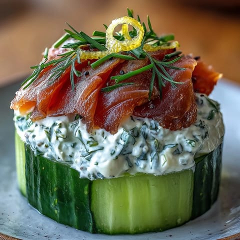 1. Smoked salmon cucumber bites are elegant appetizers with crisp cucumber rounds, creamy herbed cheese, and savory smoked salmon.  