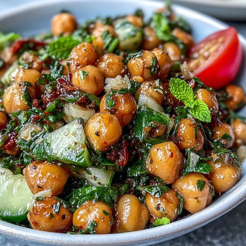 Mediterranean Chickpea Salad: Vibrant, fresh, and zesty with lemon and herbs.