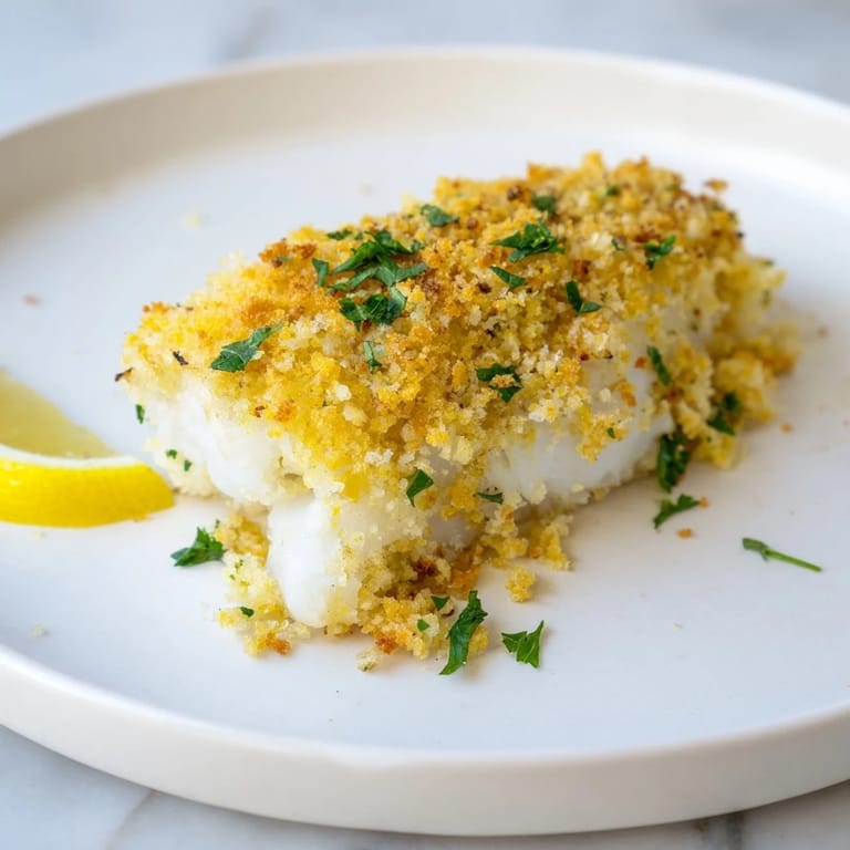 A close-up of baked cod, showcasing the golden Ritz topping on these beautiful fish fillets.