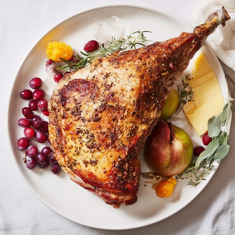A beautifully arranged Thanksgiving Turkey Legs Charcuterie board with delicious meats, cheeses, and fruits ready for sharing.