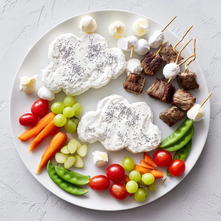 A beautiful overhead shot of the Fluffy Clouds Lamb Baby Shower Board, artfully arranged and ready to serve.