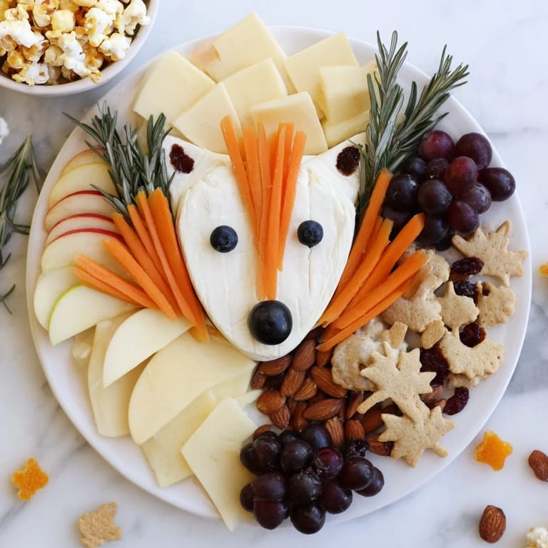 A beautifully arranged Whimsical Fox Fall Treat Board with vibrant fruits, cheeses, and sweet treats ready to enjoy.
