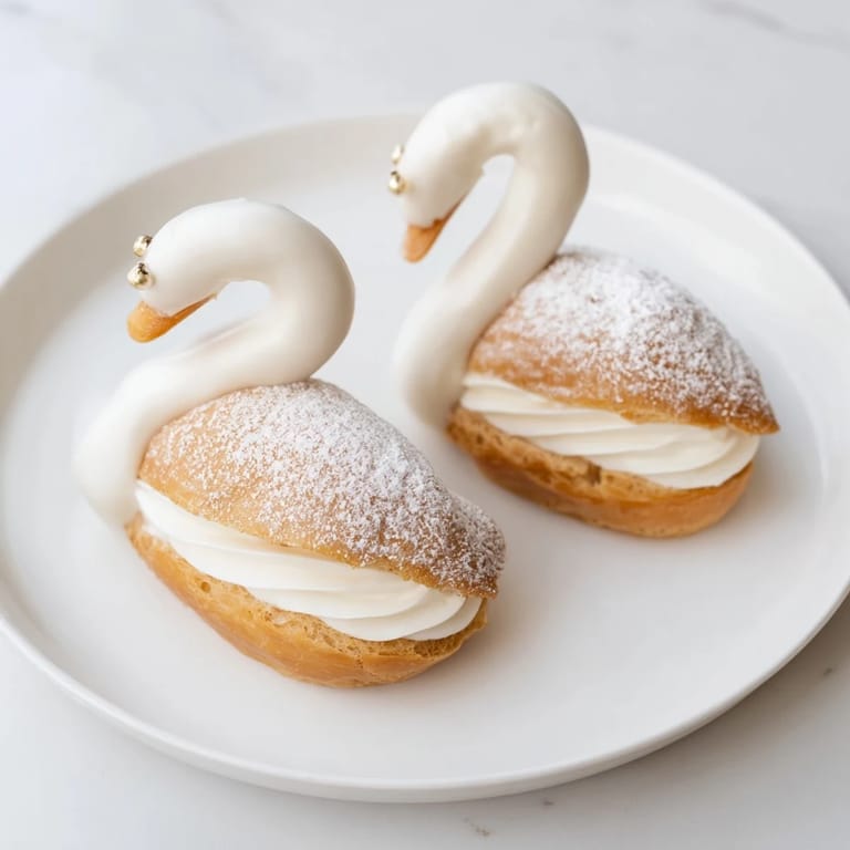 Picture of exquisite Elegant Swan Petit Fours: beautifully glazed desserts perfect for a refined afternoon tea.
