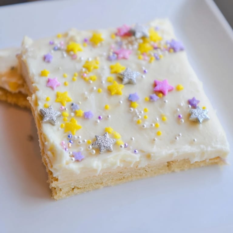 A close-up shot of festive Twinkle Twinkle Star Dessert Bars with sparkling star decorations, ready to eat.