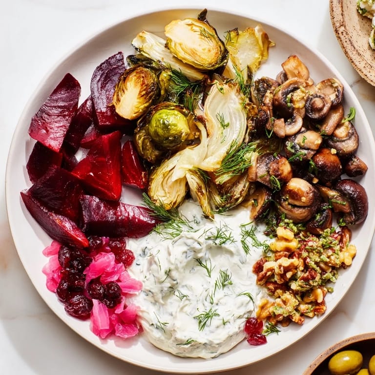 Beautifully arranged Pine Forest Winter Mezze Board, filled with colorful, flavorful, and textured Mediterranean delights.