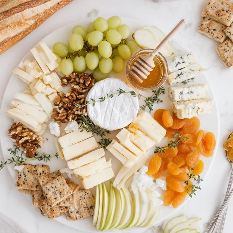 Vibrant Honeycomb, honey & cheese board ready to enjoy, showcasing a variety of textures and flavors.