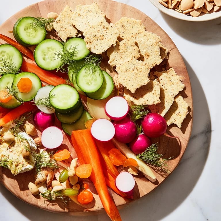 A visually stunning "Zen Balance" appetizer; balanced food art with grapes and crunchy crackers side-by-side.