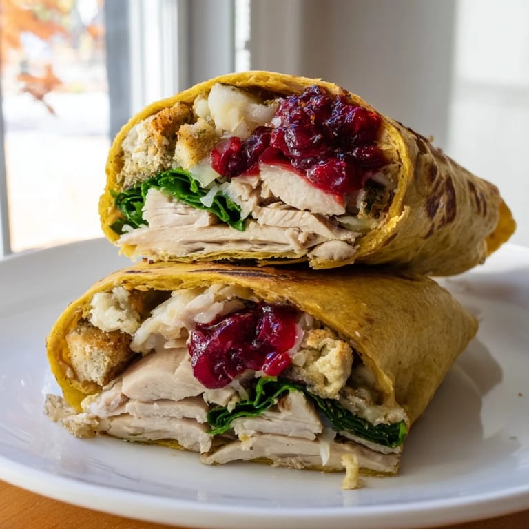 A close-up of a perfectly wrapped Moist Maker Chicken Wrap, showcasing its flavorful fillings and textures.