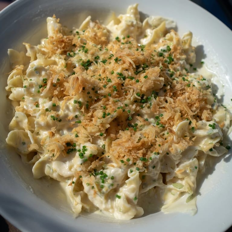 Homemade Cottage Cheese Mac and Cheese: a close-up of the cheesy, high-protein pasta delight.
