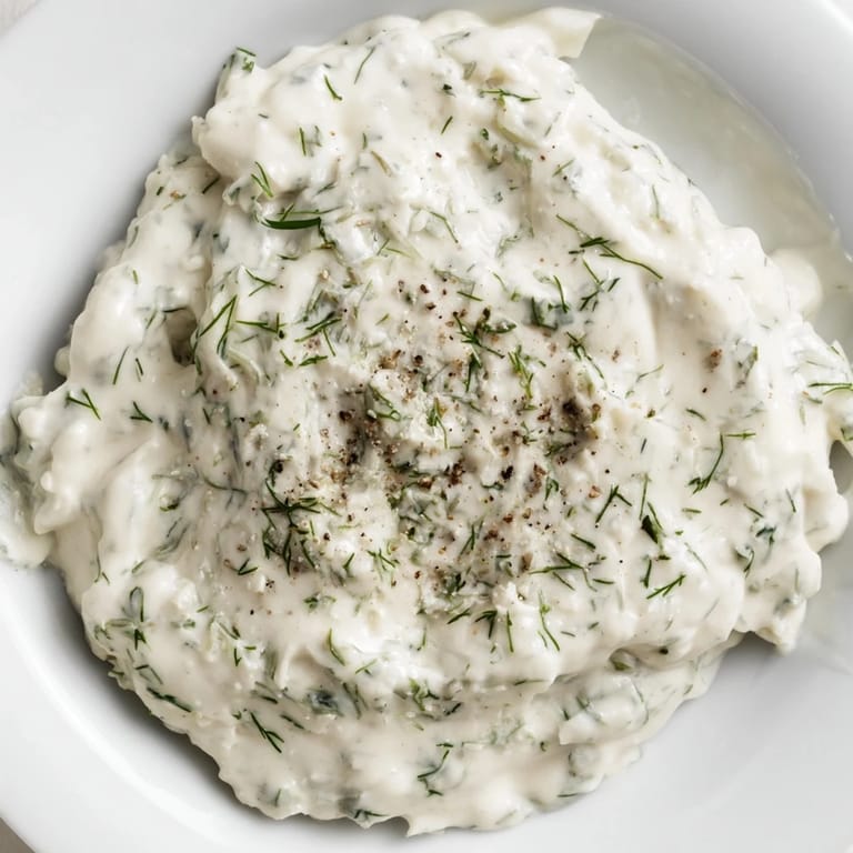 Close-up of a flavorful Greek Yogurt Ranch Dip, showing the thick, creamy texture and fresh ingredients.