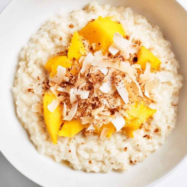 Creamy and sweet Toasted Coconut Rice Pudding, made with toasted coconut and served warm.