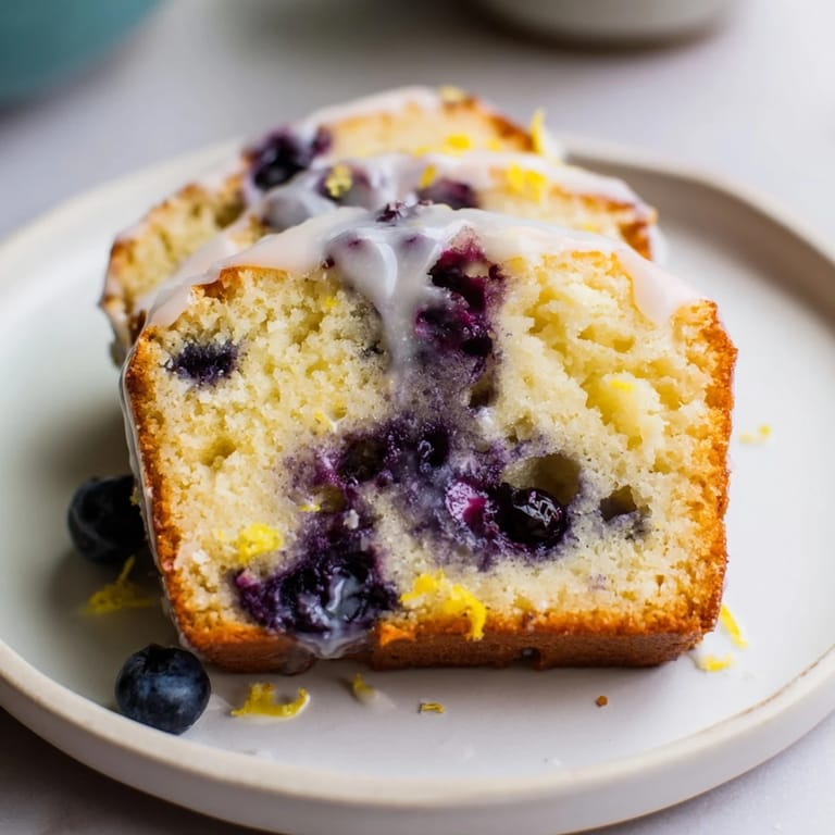 Close-up of a rustic, homemade Lemon Blueberry Yogurt Loaf with vibrant blueberries adding color.